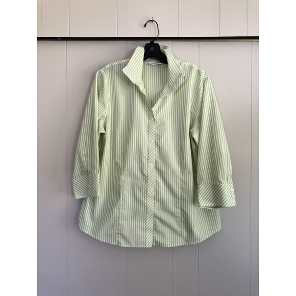 Chico's Tops - Chico’s No-Iron Lime Green Striped Shirt Pop Collar 3/4 Sleeve Size 2 / L